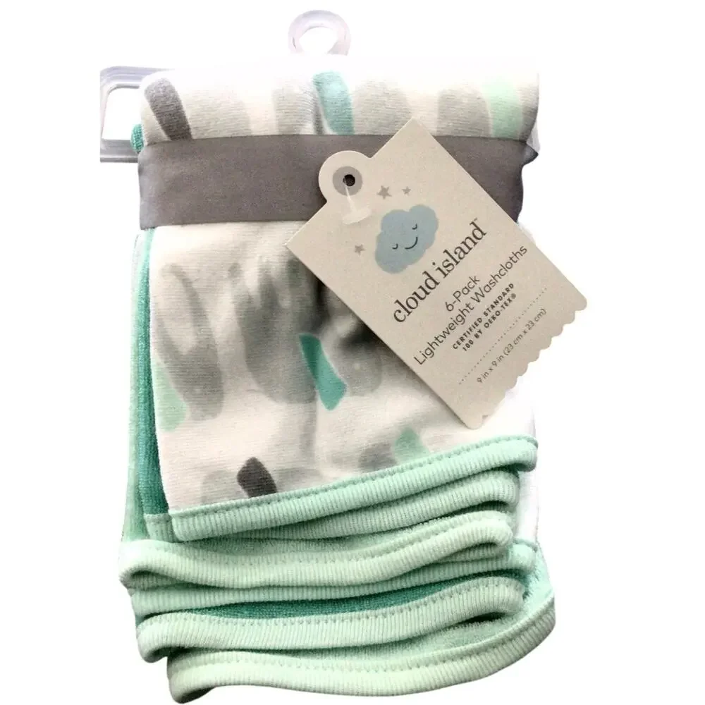 Baby Kids Washcloth Set 6 Elephant Little Peanut Green Cloud Island Green New